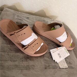 CROCS Women's Double Buckle Slide Sandals - Blush Taupe